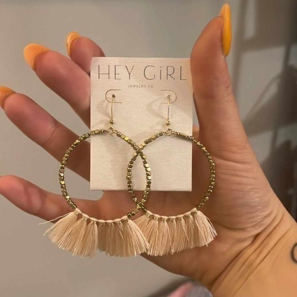 🆕NWT Gold Beaded Hoops with Pink Tassels 💗